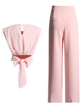 Dodobye Back Bow Tie Top and Wide Leg Trousers Set