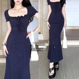 Dodobye Elegant Women Korean Style Hot Girl Lovely Dress Fashion Tighten The Waist 2024 Spring Summer New Dress Vintage Kawaii Dress