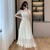 Dodobye French Vintage Midi Party Prom Princess Dresses Summer Elegant Chic Applique Square Neck Gowns Women's Bubble Sleeve Dresses