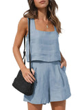 Dodobye Linen Square Neckline Sleeveless Top and Shorts Set