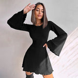 Women's Gothic Directional Design Dress New Dark Style Backless Tie Flared Sleeve Short Dress