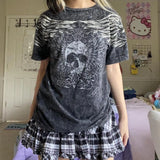 Dodobye 2000s Retro Dark Academia T Shirt Y2K Skulls Wings Graphic Print Tops Summer Short Sleeve Harajuku Tees Mall Goth Clothes