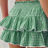 Dodobye Women Aesthetic Plaid Gingham Ruffle Mini Skirt High Waist Pleated Tiered A Line Short Skirts y2k Boho Layered Beach Skirts