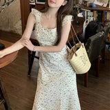 Dodobye French Style Fashion Women Sweet Dress Tighten The Waist 2024 Summer New Spring Summer Square Collar Dress Vintage Kawaii Dress