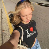 Dodobye  i Love Cute 2000s Aesthetics Baby Tees Y2K Streetwear O-neck Short Sleeve Crop Tops Women Fashion 90s Fairy Grunge Top 2024