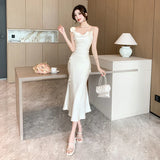 Dodobye Summer New French Fashion Women Spaghetti Strap Elegant Temperament Midi Mermaid Ruffles Dresses Evening Party Prom Clothes