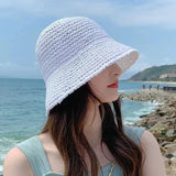 Dodobye Wide Brimmed Sun Straw Hat Women Summer New Beach Straw Hat Simple Sunscreen Visor Seaside Vacation Straw Bucket Hat