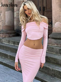 Dodobye Women 2024 Spring Autumn Long Sleeve Crop Tops Long Skirts Two Piece Matching Sets Outfits Wholesale Items For Business