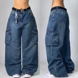 Dodobye Y2K Baggy Jeans Womens New Multi-pocket Washed Vintage Jeans Harajuku Oversized Denim Pants High Waist Wide Leg Pants Trousers