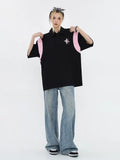 Dodobye Y2k Letter Print Oversized T Shirt Patchwork Streetwear Korean Fashion Hippie Pink Black Short Sleeve Women Clothing New