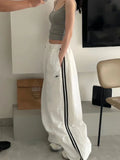 Dodobye White Stripe Joggers Women Y2k Vintage Loose Embroidery High Waist Kpop Wide Leg Sports Pants Hip Hop Casual Sweatpants