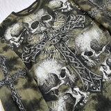 Dodobye E Girl Gothic Mall Goth Pullovers Tops Women Men 2000s Cyber Grunge Cross Skull Print T-shirt Y2K Autumn Long Sleeve Loose Tees