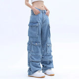 Dodobye Y2K New Multi-Pocket Heavy Industry High-Quality Best-Selling Jeans Women Street Hip-Hop Straight High Waist Wide-Leg Pants 2024