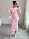 Black Friday Dodobye Striped Hollow Two-Wear Knitted Long Dress For Women Fashion Party Club Sweater Dress Vestido FemaleSlim Solid Outfits