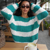 Dodobye Y2K Vintage Lounge Knitwear Casual Loose Fit Striped Sweater Autumn Winter O Neck Long Sleeve Pullover Tops Aesthetic Streetwear