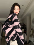 Black Friday Dodobye Harajuku Striped Sweater Oversize Y2k Style Pink Detachable Sleeves Star Print Jumpers Gothic Winter Korean Alt Clothes