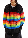 Black Friday Dodobye Y2k Colorful Stripes Zip Up Hoodies Women Hollow Out Knitted Oversized Sweatshirts Streetwear Fashion Hip Hop Tops Coat