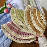 Dodobye Hollow Straw Weave Bucket Hats For Women Spring Summer Travel Sunshade Hat Fishermen Cap For Lady Panama Outdoor Basin Cap Gorro