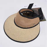 Dodobye New Summer Adjustable Ribbon Empty Straw Hats For Women Foldable Wide Large Brim Beach Hat Chapeau Femmeuv Protection Cap