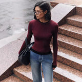 Black Friday Dodobye Fall Winter Contrast Color Knitted Sweater Female Long Sleeve Thin Knitted Bottoming Stitching Rabbit Fleece Pullover Top