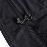 Dodobye Women's Gothic style dark bow suede double slit long skirt