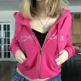 Dodobye Zip Up Hooded Jackets Rose Red Blingbling Bebe Hoodies Coat Long Sleeve Fashion Casual Sweatshirts Y2K Crop Tops Women Clothing