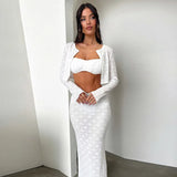 Dodobye White Lace Casual Sexy Two Piece Set 2025 Long Sleeve Top Ruffle Long Skirt Three Pieces Set Elegant 2 Piece Set Women