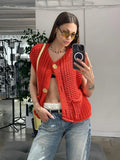 Black Friday Dodobye Fashion Sleeveless Knitted Cardigan Vests For Women Autumn New Short Sweater Button With Pockets Solid Color Knitted Top