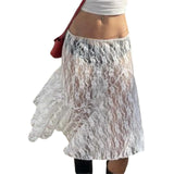 Dodobye Kawaii Lace Midi Skirts for Women Summer y2k Fairy Grunge Bodycon Skirts E-Girls See-Through Wrapped Long Skirts Beachwear