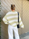 Dodobye Knitted Striped Casual O-neck Sweater Women's Contrasting Long Sleeved Loose Pullover Autumn Ladies Warm Commute Office Knitwear