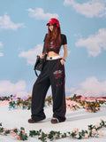 Dodobye Women Wide Leg High Waist Pants Hip Hop Baggy Goth Hippie Side Stripe Casual Sweatpants Y2K Kpop Jogging Sports Trousers