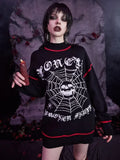 Dodobye Harajuku Knit Skull Spider Web Print Sweater Women Oversized Sweaters Hip Hop Knitted Streetwear Y2K Vintage Halloween Oversized