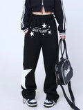 Dodobye Y2k Black Jogger Sweatpants Women Stars Pattern Punk Emo Wide Leg Trousers Harajuku Streetwear Hip Hop Causal Grunge Ins