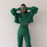 Dodobye High Neckline Crop Top with Trousers Set