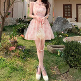 Dodobye Korean Style Rose Hot Girl Chiffon Dress Tighten The Waist 2024 Spring Summer New Fashion Dress Suspenders Princess Kawaii Dress