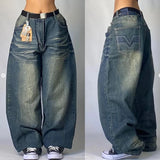 Dodobye Streetwear New Harajuku Retro Straight High Waist Casual Jeans Y2K Fashion Washed Blue Pocket Baggy Jeans Gothic Wide Pants