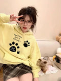 Black Friday Dodobye Kawaii Cat Paw Print Hooded Women Cutecore Kitty Ears Pullovers Female Oversized Japan Style Autumn Winter Sweatshirt