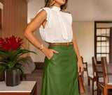 Dodobye Women Skirt Sets Long Skirts High Waist Sleeveless Stand Collar Shirts Solid Slim Fit Pocket A Line Elegant Summer 2024