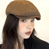 Dodobye Japenese stylish elegant berets Women ladies casual cotton ivy hat New solid linen artist french cap Octagonal gorros