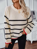 Dodobye Striped Round Neck Contrasting Sweater For Women Long Sleeved Chic Elegant Knitted Sweater 2024 Lady Casual Commute Pullover