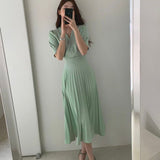 Dodobye High Quality New Women Summer Clothes Elegant V-Neck Slim Office Lady Casual A-Line Bandge Pleated Dress Vestidos