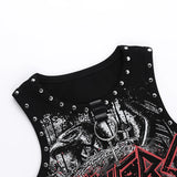 Dodobye Women's Summer Gothic Tops Blood Together Give Diablo Style Studded Print Vest