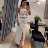 Dodobye Women Two Piece Skirt Sets Solid Suspenders Sleeveless Spliced Elegant Split Long Skirts A Line High Waist Summer 2024