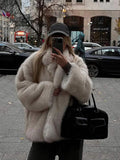 Dodobye Women Autumn Winter Solid Fluffy Faux Fur Thick Coat Elegant Lapel Long Sleeves Short Overcoats 2024 New Warm Street Outerwear