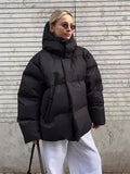 Black Friday Dodobye Female Cotton Jacket Solid Hooded Zipper Cotton Jacket 2024 Autumn Winter New Lady Loose Long Sleeve High Street Outwear