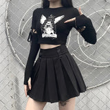 Women's Gothic Wind Tops Fashion Casual Hollow Slim Printed t-shirt New Lacing Splicing Long Sleeve Tops Womens