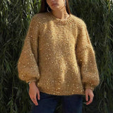 Black Friday Dodobye Fashion Sequined Mohair Sweater Women's New Loose O-neck Lantern Long Sleeve Glitter Knitted Pullover Sweater Streetwear