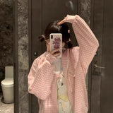 Dodobye Harajuku Sweet Pink Plaid Sweatshirts 2024 Spring New Hoodie Tops Mujer Y2k E-Girl Long Sleeve Zipper Cardigan Coat Women