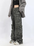 Dodobye American Camouflage Cargo Pocket Jeans Women Y2K Europe America Hip Hop Fried Street Wide Leg Casual Pants High Street 2024 New