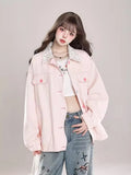 Black Friday Dodobye Kawaii Baseball Jackets for Women Lapel Patchwork Button Up Casual Top Coat Japanese Style Fashion Autumn Winter Clothes